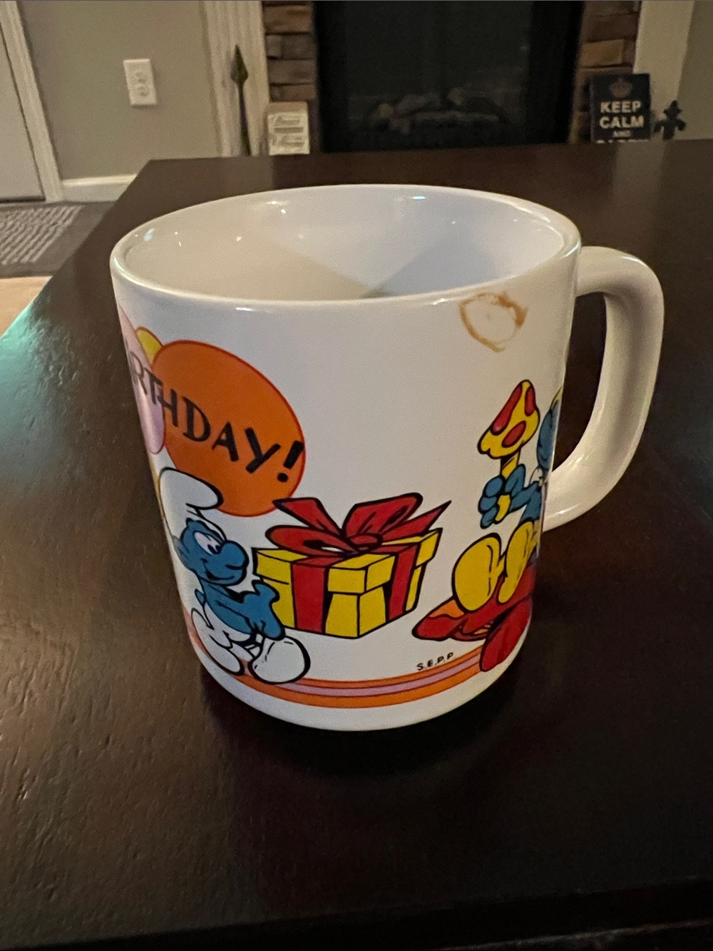 The Smurfs White Ceramic Cartoon Birthday Mug with Colorful Print